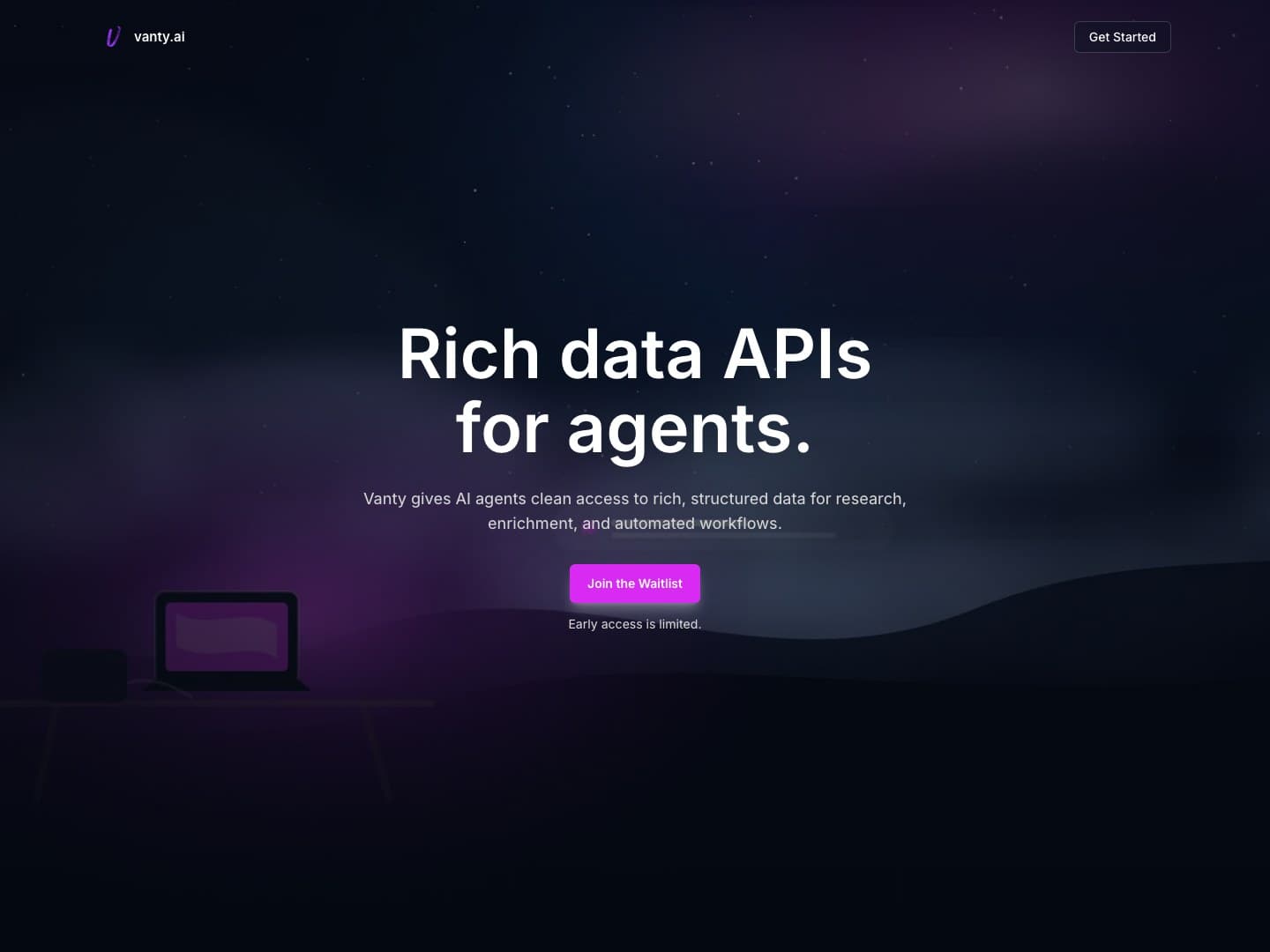 Screenshot of the Vanty.ai landing page