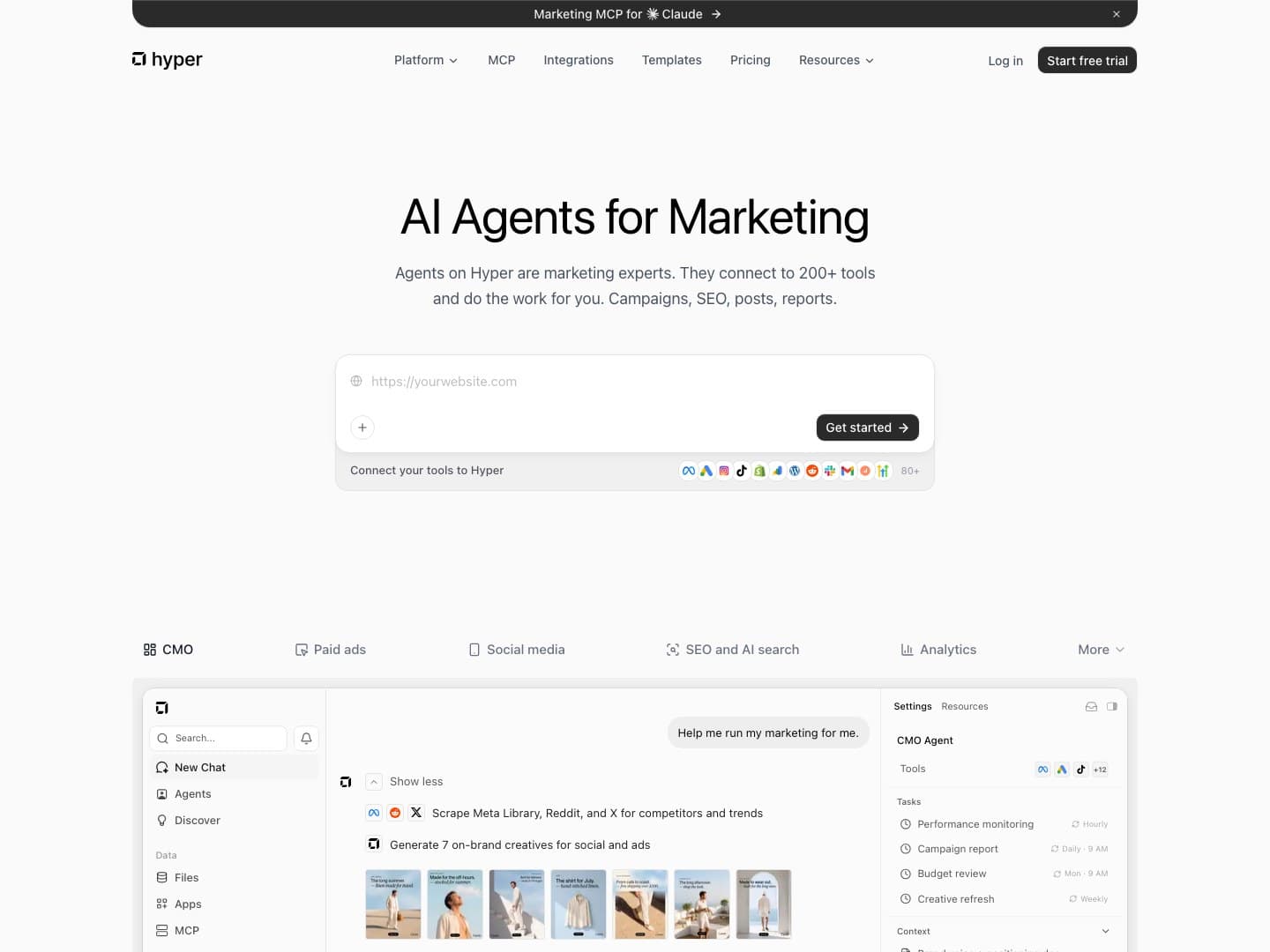 Screenshot of the HyperFX.ai landing page