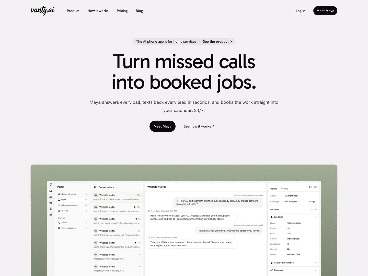 Screenshot of the Vanty.ai landing page